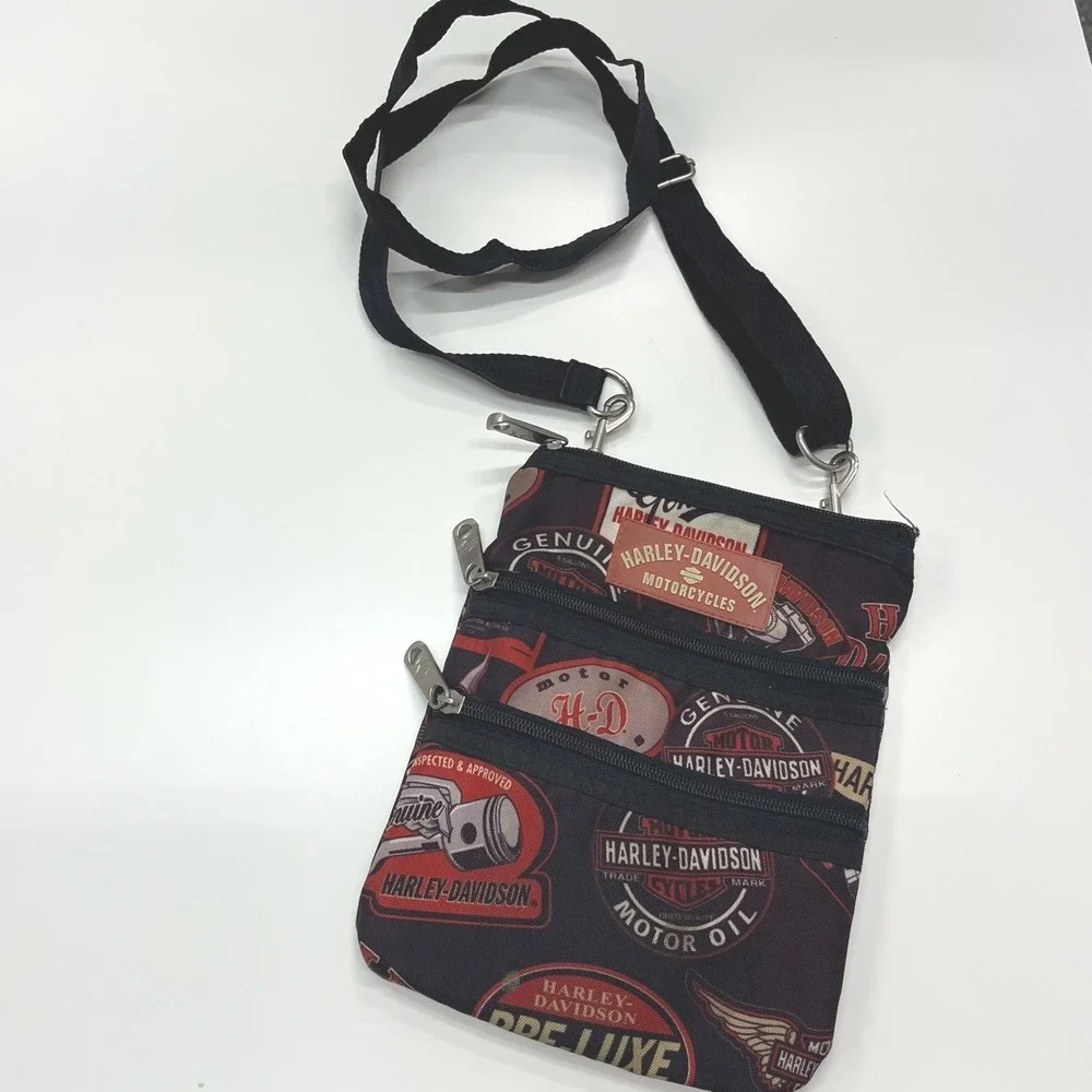 Harley Davidson Logo Print Crossbody Bag Black Red Moto Biker Shoulder Bag